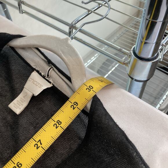 Chico's Women's Black White Sheer Open Tunic Cardigan Size 2 Large Lagenlook‎ - Picture 3 of 11